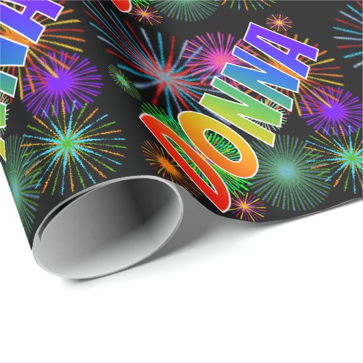 Rainbow First Name "DONNA" + Fireworks Cadeaupapier (Rol Hoek)