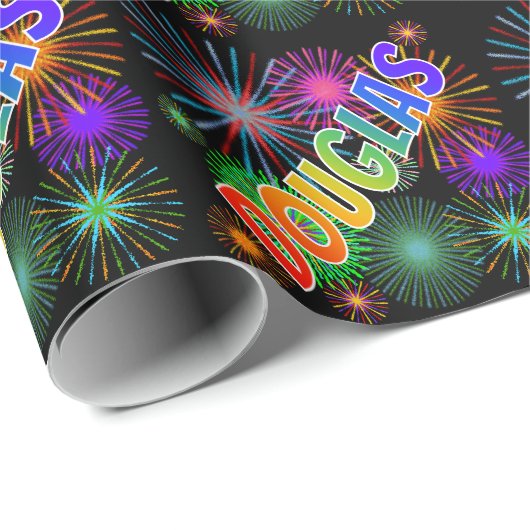 Rainbow First Name "DOUGLAS" + Fireworks Cadeaupapier (Rol Hoek)