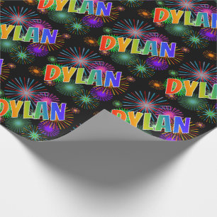 Rainbow First Name "DYLAN" + Fireworks Cadeaupapier