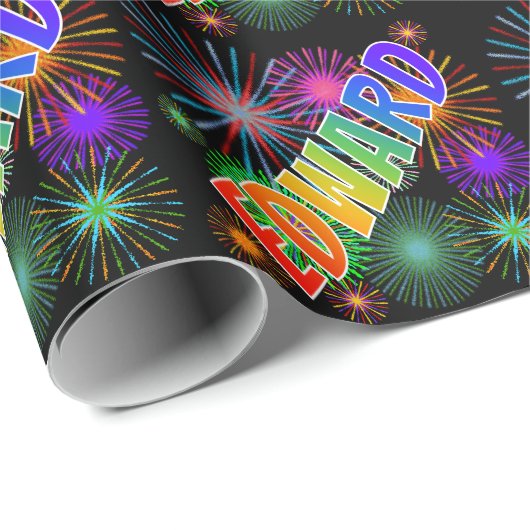 Rainbow First Name "EDWARD" + Fireworks Cadeaupapier (Rol Hoek)