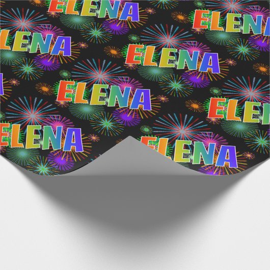 Rainbow First Name "ELENA" + Fireworks Cadeaupapier (Hoek)