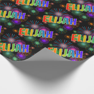 Rainbow First Name "ELIJAH" + Fireworks Cadeaupapier