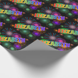 Rainbow First Name "ELIZABETH" + Fireworks Cadeaupapier