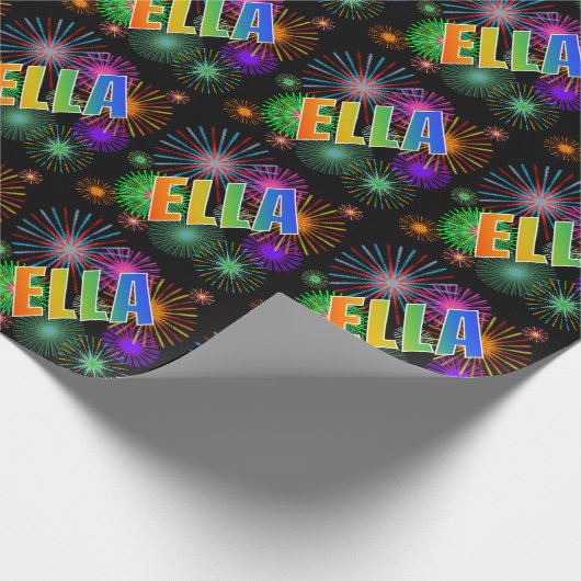 Rainbow First Name "ELLA" + Fireworks Cadeaupapier (Hoek)