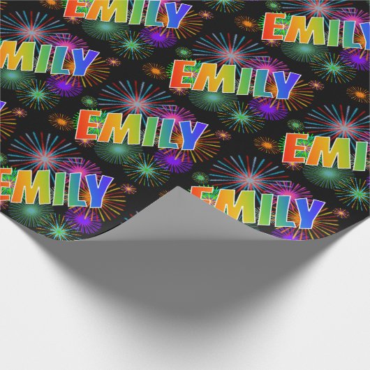 Rainbow First Name "EMILY" + Fireworks Cadeaupapier (Hoek)