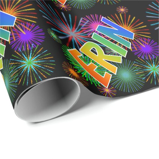 Rainbow First Name "ERIN" + Fireworks Cadeaupapier (Rol Hoek)