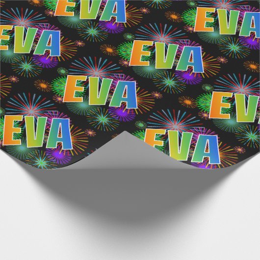 Rainbow First Name "EVA" + Fireworks Cadeaupapier (Hoek)
