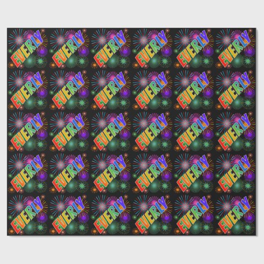 Rainbow First Name "EVERLY" + Fireworks Cadeaupapier (Vlak)