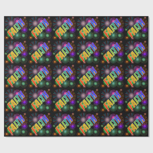 Rainbow First Name "FAITH" + Fireworks Cadeaupapier (Vlak)