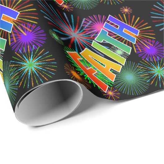 Rainbow First Name "FAITH" + Fireworks Cadeaupapier (Rol Hoek)
