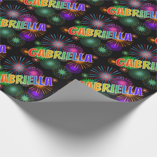 Rainbow First Name "GABRIELLA" + Fireworks Cadeaupapier (Hoek)