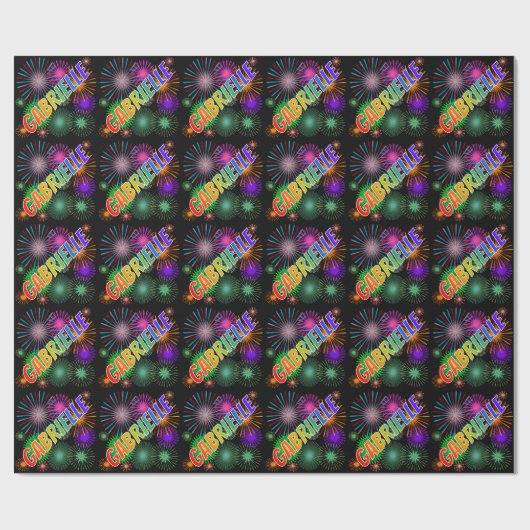 Rainbow First Name "GABRIELLE" + Fireworks Cadeaupapier (Vlak)