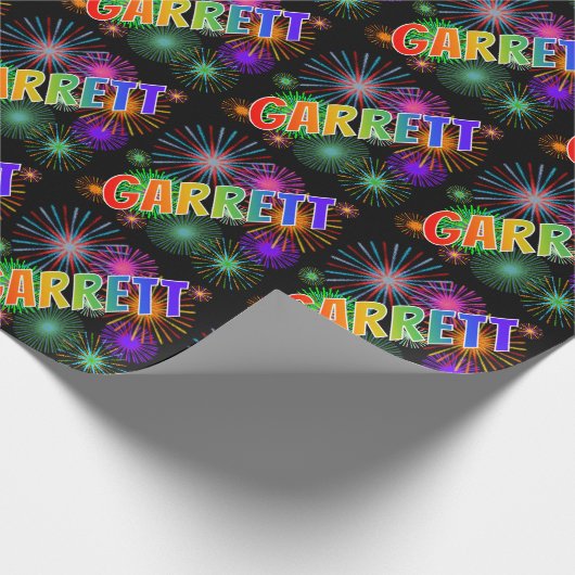 Rainbow First Name "GARRETT" + Fireworks Cadeaupapier (Hoek)