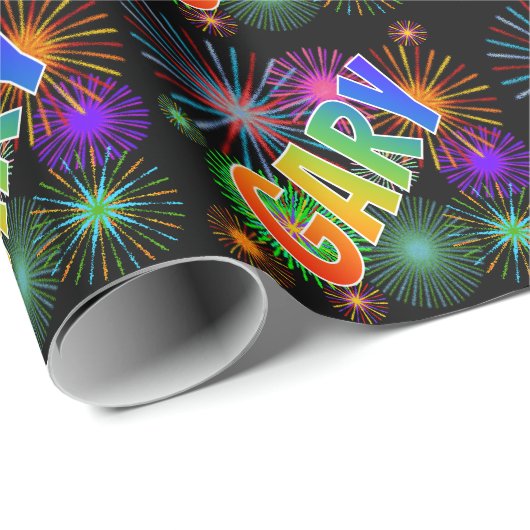 Rainbow First Name "GARY" + Fireworks Cadeaupapier (Rol Hoek)