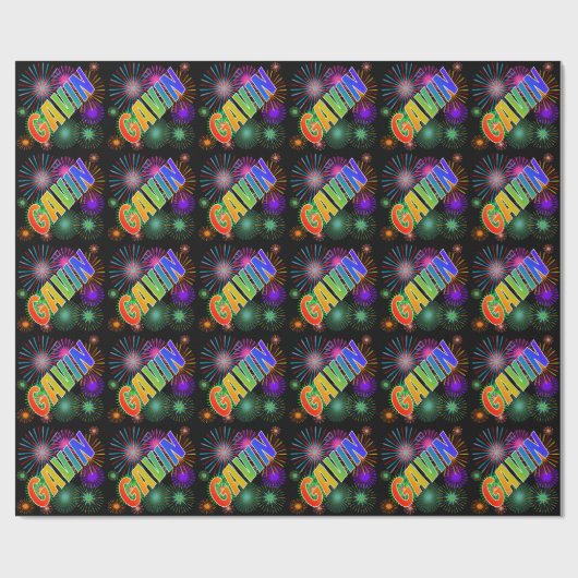 Rainbow First Name "GAVIN" + Fireworks Cadeaupapier (Vlak)