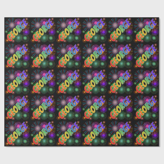 Rainbow First Name "GEORGE" + Fireworks Cadeaupapier (Vlak)