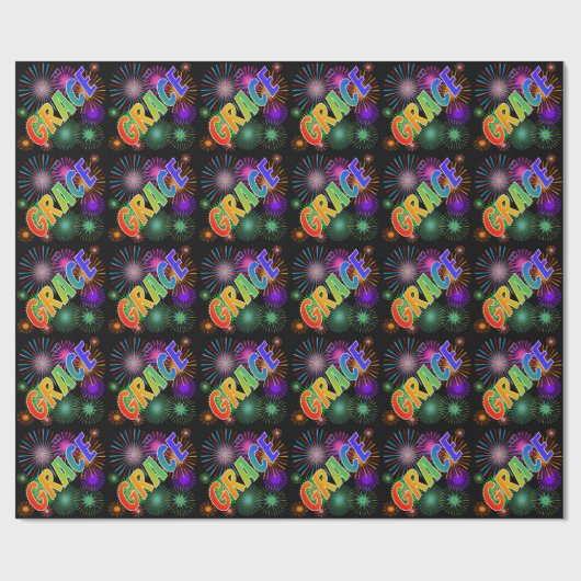 Rainbow First Name "GRACE" + Fireworks Cadeaupapier (Vlak)