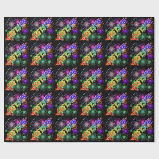 Rainbow First Name "GREYSON" + Fireworks Cadeaupapier (Vlak)