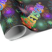 Rainbow First Name "GREYSON" + Fireworks Cadeaupapier (Rol Hoek)