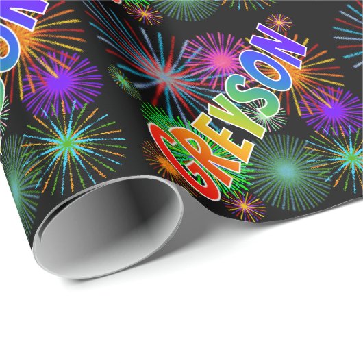 Rainbow First Name "GREYSON" + Fireworks Cadeaupapier (Rol Hoek)