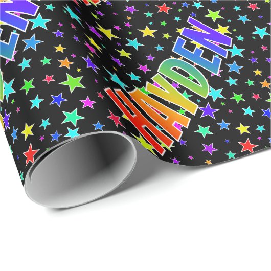 Rainbow First Name "HAYDEN" + sterren Cadeaupapier (Rol Hoek)