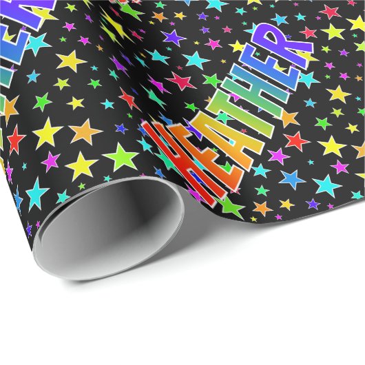 Rainbow First Name "HEATHER" + sterren Cadeaupapier (Rol Hoek)