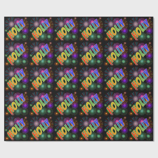 Rainbow First Name "HOLLY" + Fireworks Cadeaupapier (Vlak)