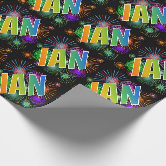 Rainbow First Name "IAN" + Fireworks Cadeaupapier (Hoek)