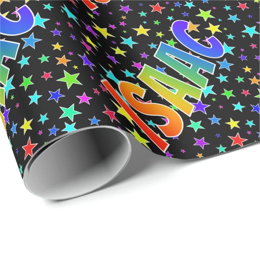 Rainbow First Name "ISAAC" + sterren Cadeaupapier (Rol Hoek)