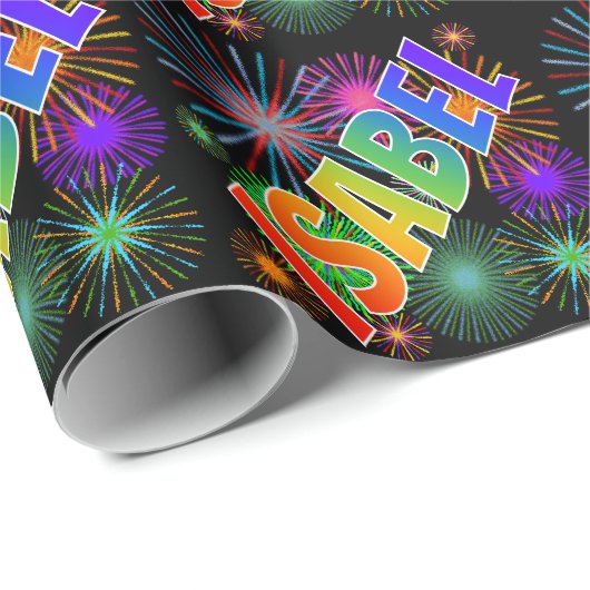 Rainbow First Name "ISABEL" + Fireworks Cadeaupapier (Rol Hoek)