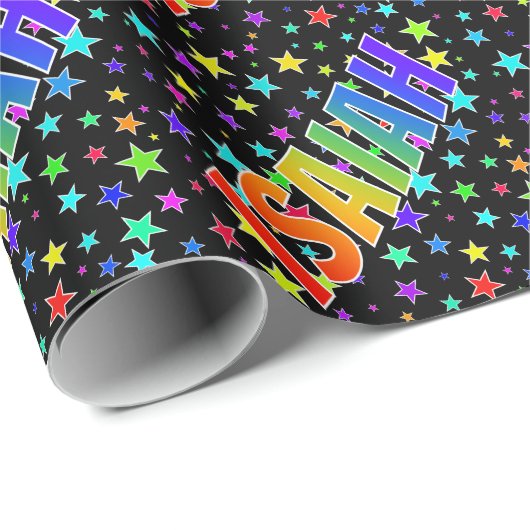 Rainbow First Name "ISAIAH" + sterren Cadeaupapier (Rol Hoek)