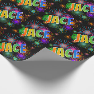 Rainbow First Name "JACE" + Fireworks Cadeaupapier