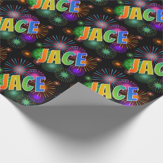 Rainbow First Name "JACE" + Fireworks Cadeaupapier (Hoek)