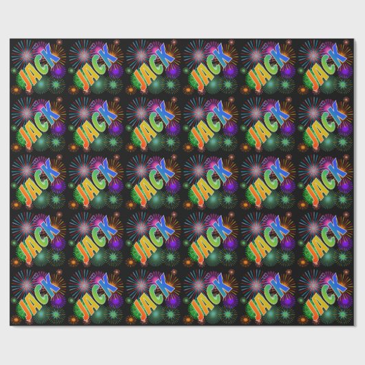 Rainbow First Name "JACK" + Fireworks Cadeaupapier (Vlak)