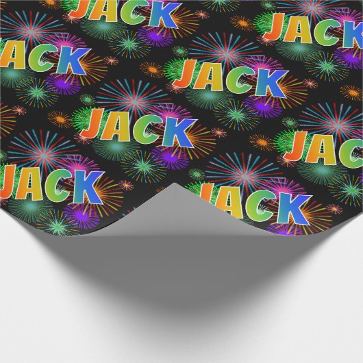 Rainbow First Name "JACK" + Fireworks Cadeaupapier (Hoek)