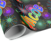 Rainbow First Name "JACOB" + Fireworks Cadeaupapier (Rol Hoek)