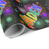 Rainbow First Name "JADEN" + Fireworks Cadeaupapier (Rol Hoek)