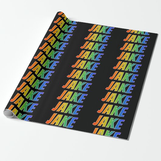 Rainbow First Name "JAKE"; Fun & Colorful Cadeaupapier (Uitgerold)
