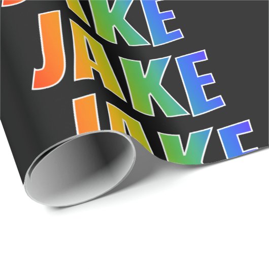 Rainbow First Name "JAKE"; Fun & Colorful Cadeaupapier (Rol Hoek)
