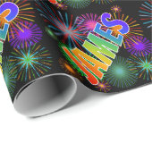 Rainbow First Name "JAMES" + Fireworks Cadeaupapier (Rol Hoek)