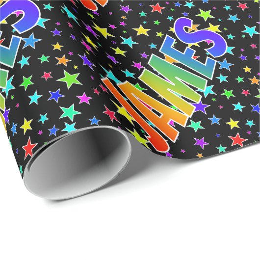 Rainbow First Name "JAMES" + sterren Cadeaupapier (Rol Hoek)