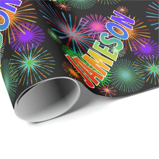 Rainbow First Name "JAMESON" + Fireworks Cadeaupapier (Rol Hoek)