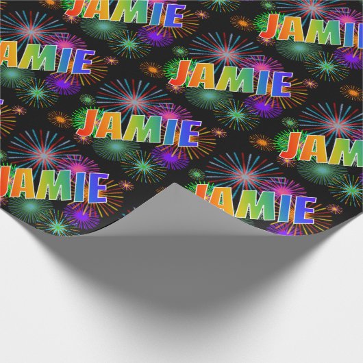 Rainbow First Name "JAMIE" + Fireworks Cadeaupapier (Hoek)