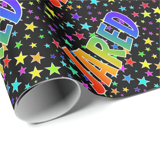 Rainbow First Name "JARED" + sterren Cadeaupapier (Rol Hoek)