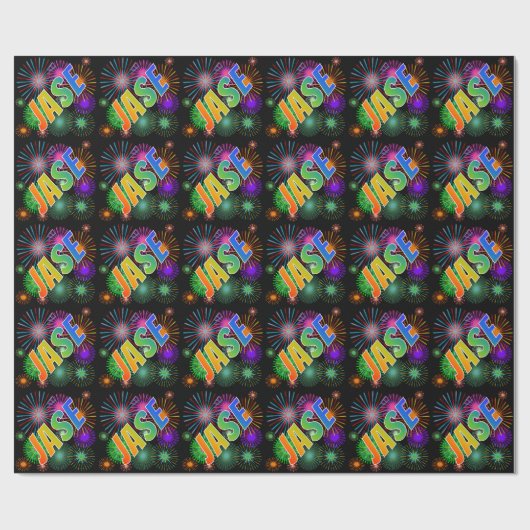 Rainbow First Name "JASE" + Fireworks Cadeaupapier (Vlak)