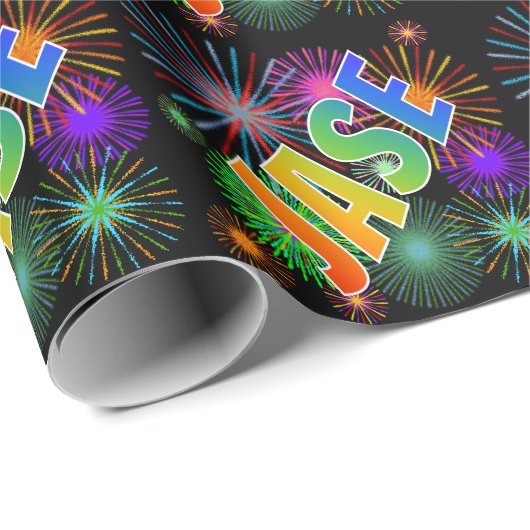 Rainbow First Name "JASE" + Fireworks Cadeaupapier (Rol Hoek)