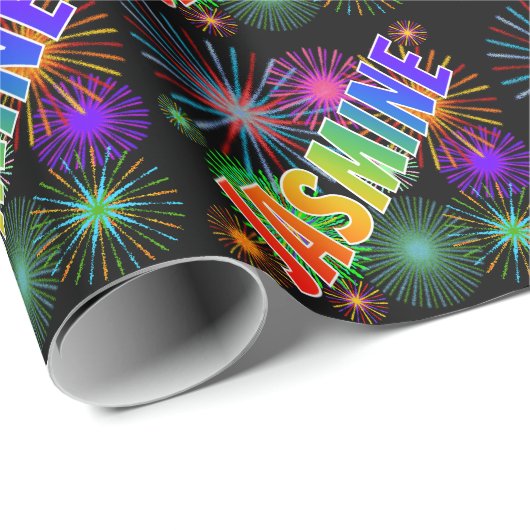 Rainbow First Name "JASMINE" + Fireworks Cadeaupapier (Rol Hoek)