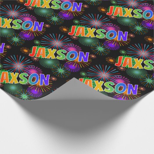Rainbow First Name "JAXSON" + Fireworks Cadeaupapier (Hoek)