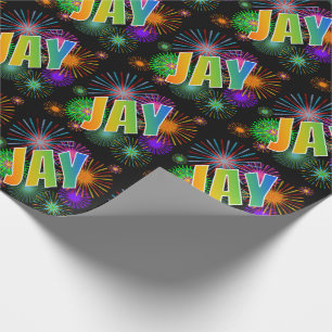 Rainbow First Name "JAY" + Fireworks Cadeaupapier