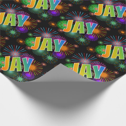 Rainbow First Name "JAY" + Fireworks Cadeaupapier (Hoek)